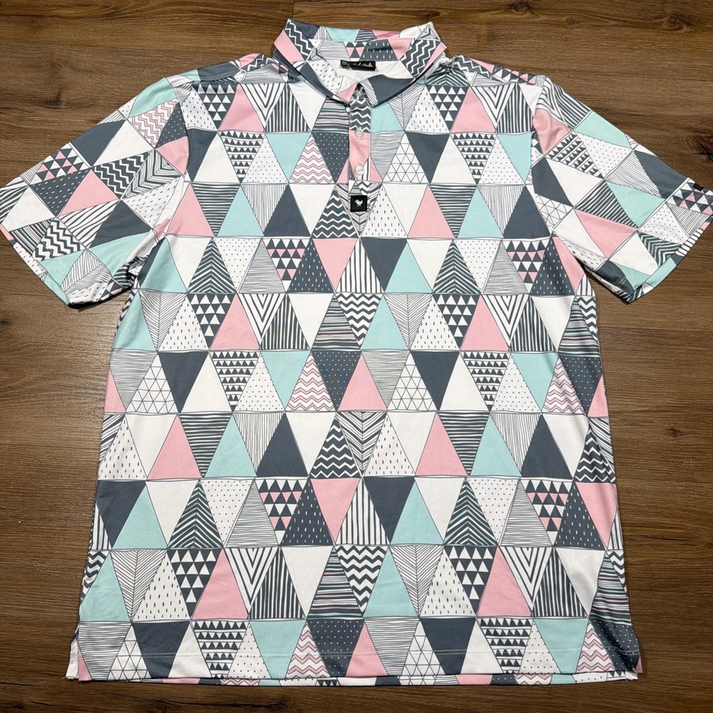 Bad Birdie Men's 2XL Polo Shirt Stretch Performance Golf Triangles Pink Blue XXL